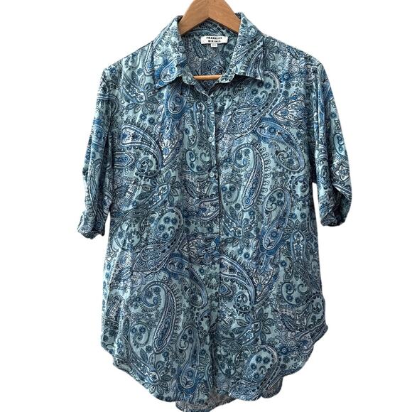 Frankie’s Bikinis Fifi Silk Button Up Shirt‎ Blue Paisley Size XS - Picture 4 of 10